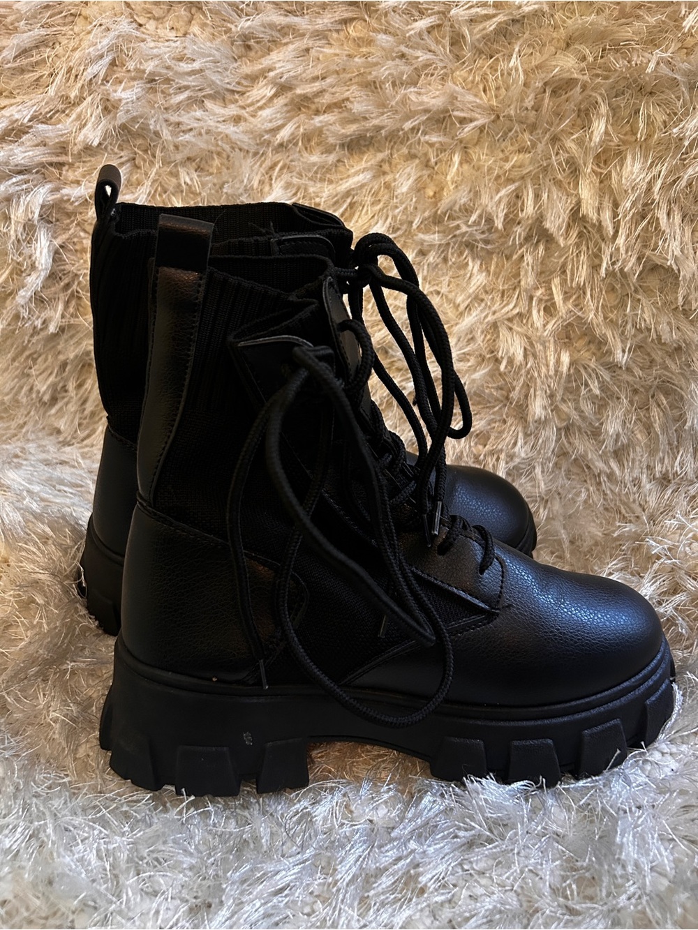 Wild Diva Black Chunky Combat Moto Boots
